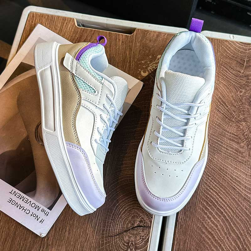 Women's white purple multi color stitch accents casual shoe sneaker 07